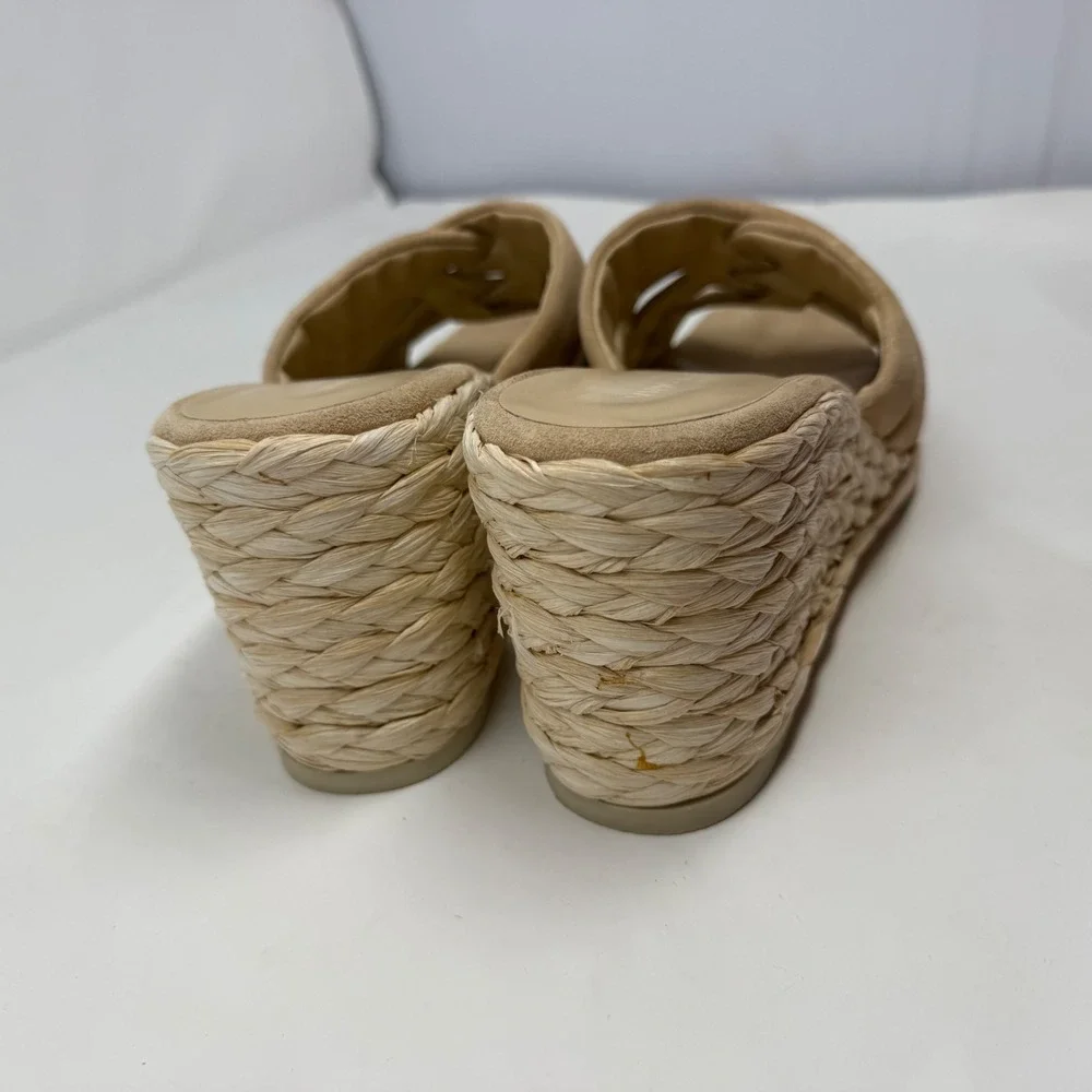 Vince Tan Suede Braided Raffia Wedge Sandals Espadrille Mules Made in Spain 11M